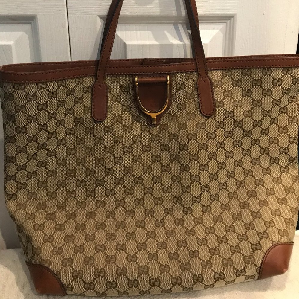 (NEW)Gucci Stirrup GG Large Tote Bag